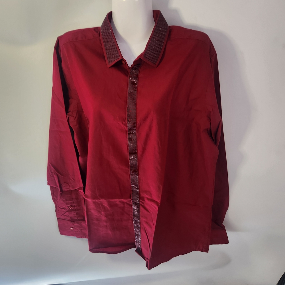 INC International Concepts Men's Burgundy Button Down Sequin Shirtsize‎ M.